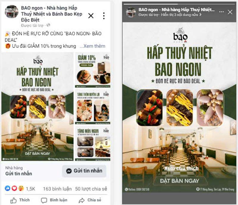 Trung Huy lên bài chạy quảng cáo facebook cho nhà hàng Bao Ngon