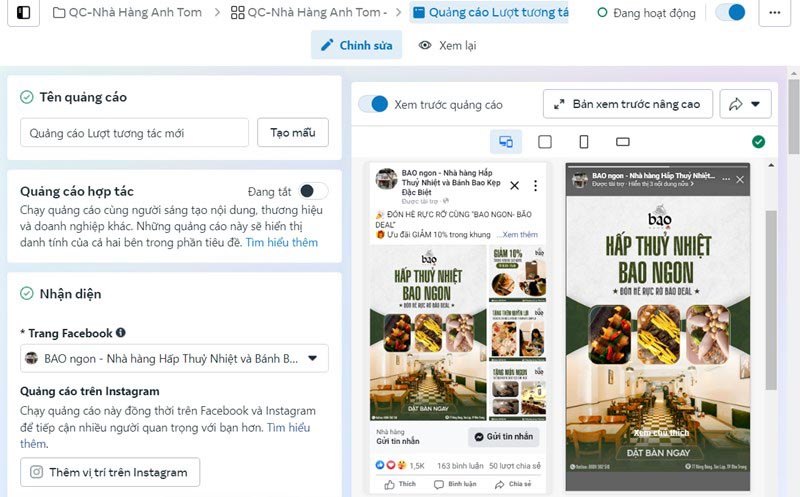 Trung Huy Digital thực hiện chạy quảng cáo facebook nhà hàng Bao Ngon 