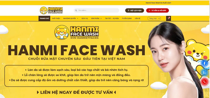 giao diện website Hanmi Face Wash