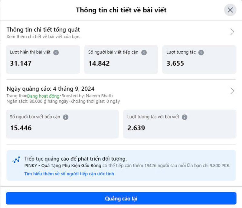 hiệu quả chiến dịch quảng cáo facebook