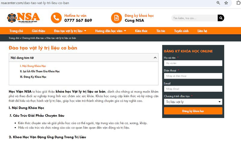 web nsa đăng ký khoá học trực tuyến